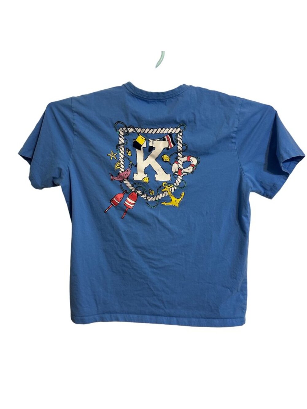 Krass & Co Nautical Beach Boat Lake Letter K LOGO Pocket T-shirt SZ XL Pale Blue - Picture 3 of 9